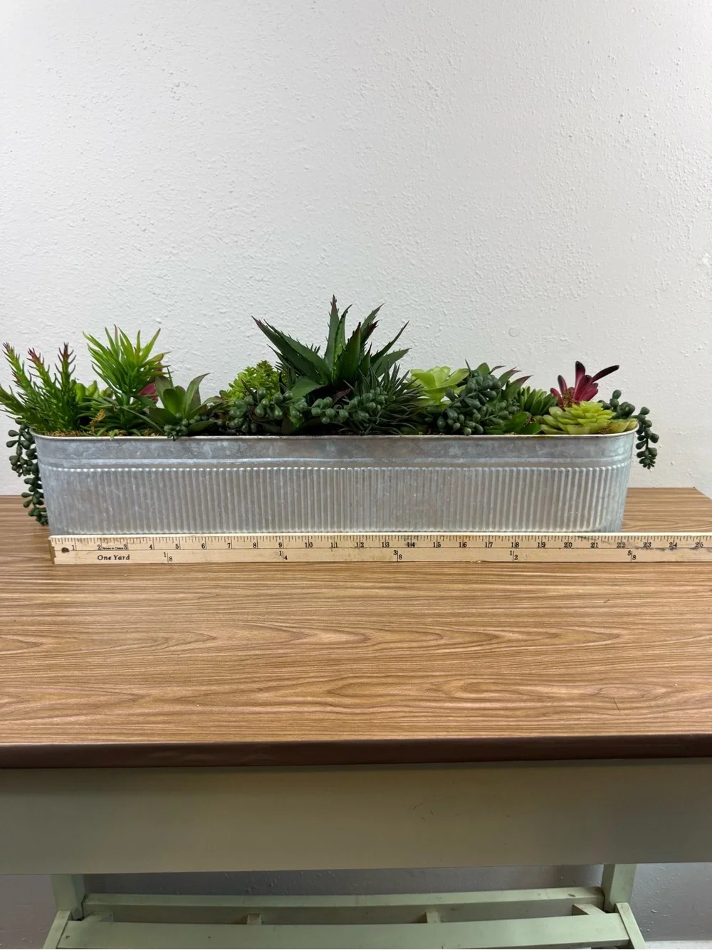 Faux Succulent Centerpiece in Gray Corrugated Planter